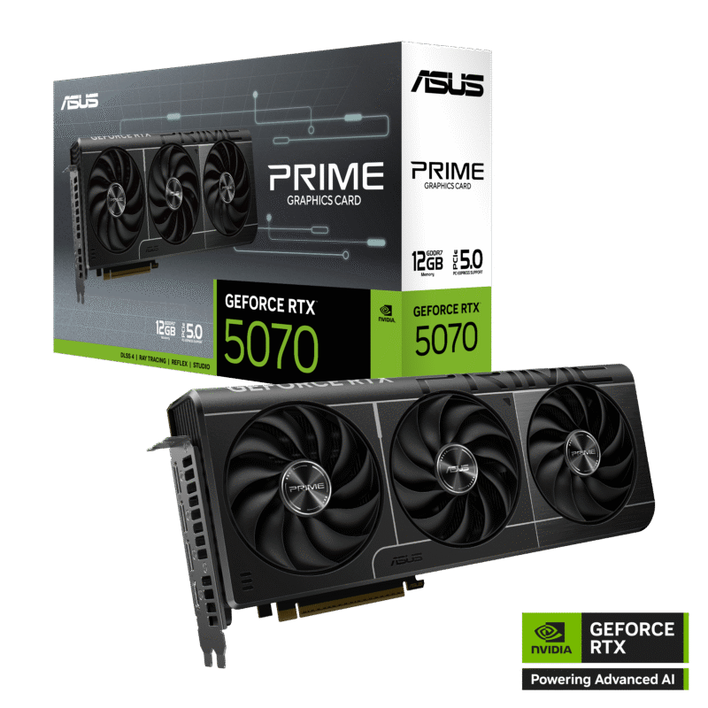 ASUS PRIME GeForce RTX 5070 Graphics Card, 12GB GDDR7 192-Bit Memory, 2512MHz Boost Clock, 6144 CUDA Cores, 28 Gbps Memory Speed, PCI Express 5.0 | 90YV0M11-M0NA00