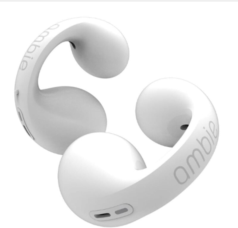 Ambie Sound Earcuffs Pro Upgrade TWS Wireless Earbuds, Bluetooth Earring Earphones, Sport Earbuds, Bone Conduction, Waterproof, Ideal for Women Gold, (WHITE)