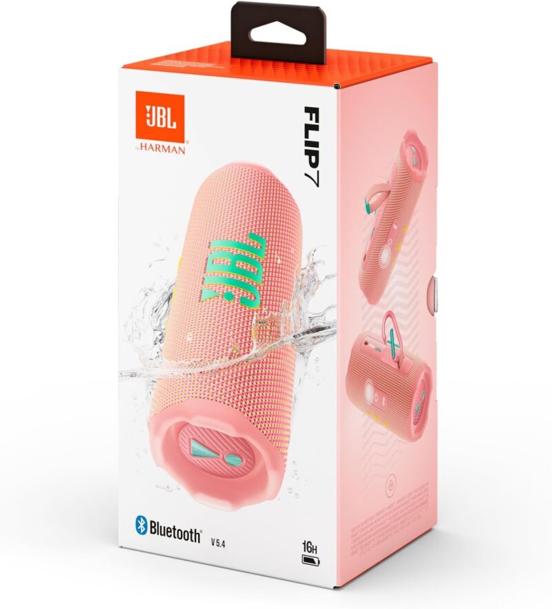 JBL Flip 7 - JBL Pro Sound with AI Sound Boost, up to 16 hours of playtime, multi-speaker connection via Auracast, and waterproof, dustproof, drop-proof design for all adventures – Pink. - Image 7