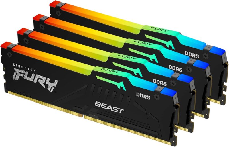 Kingston FURY Beast Black RGB XMP DDR5 64GB 6000MT/s CL40 DIMM Desktop Gaming Memory (Kit of 4) - KF560C40BBAK4-64