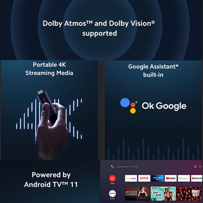 Xiaomi Mi TV Stick 4K Ultra HD Streaming Device Android TV 11 with Google Assistant Voice Remote Control Streaming Media Player Chromecast Built-in 2GB 8GB HDR/AV1/2.4G/5G WiFi/BT 5.2 (2022 Model) - Image 3