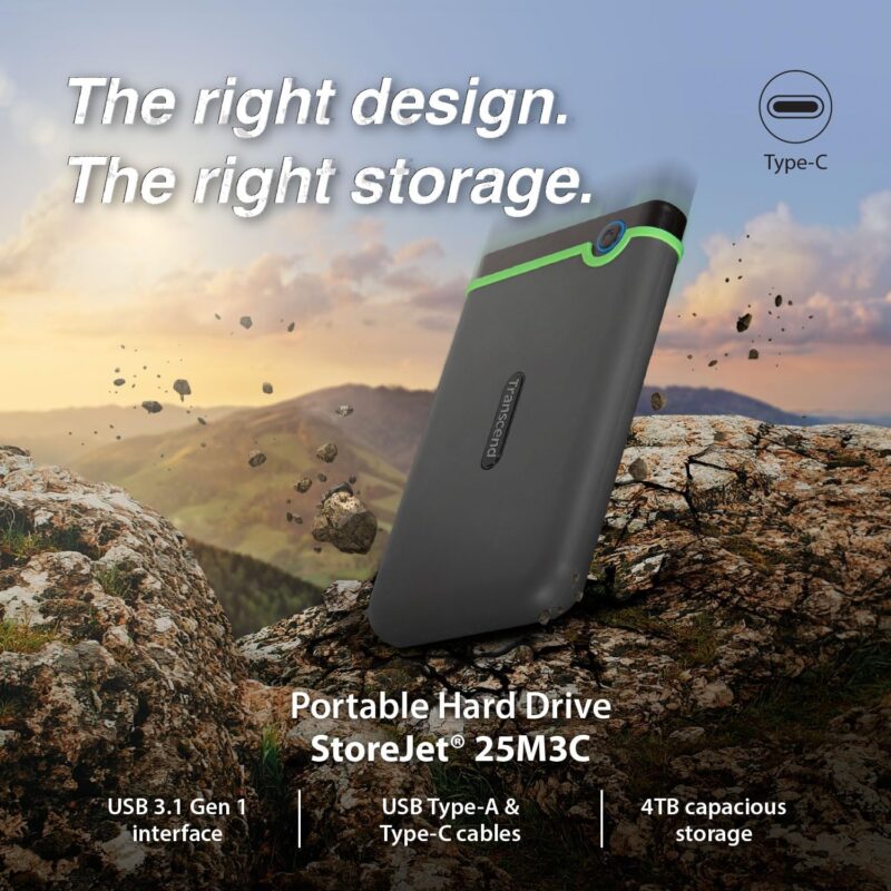 Transcend TS2TSJ25M3C 2TB Storejet 25M3C rugged 2,5inches USB Type C USB 3.1 Gen 1 interface Iron Gray, Black - Image 3