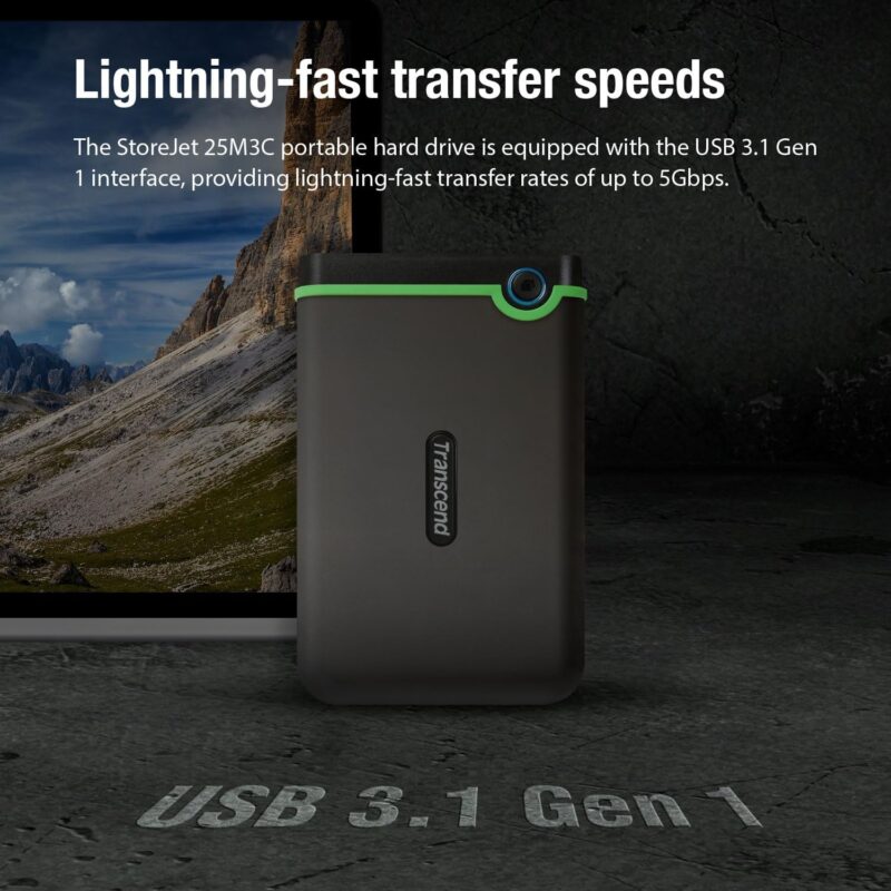 Transcend TS2TSJ25M3C 2TB Storejet 25M3C rugged 2,5inches USB Type C USB 3.1 Gen 1 interface Iron Gray, Black - Image 8
