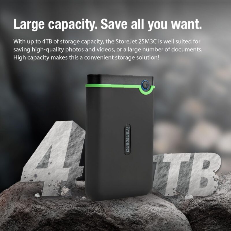 Transcend TS2TSJ25M3C 2TB Storejet 25M3C rugged 2,5inches USB Type C USB 3.1 Gen 1 interface Iron Gray, Black - Image 9