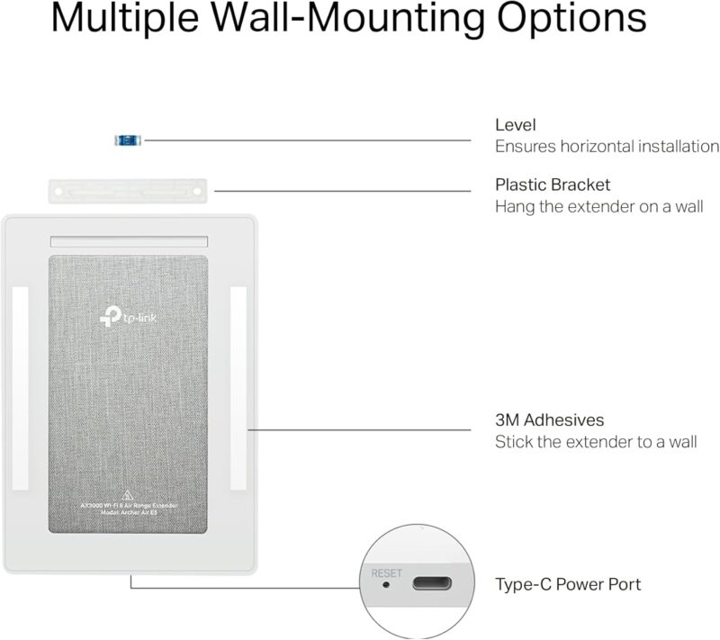 TP-Link AX3000 Wall-Mounted Wi-Fi 6 Range Extender Archer Air E5 | Ultra-Thin & Compact | Up to 2,700 sq. ft. | Dual Band Wi-Fi | Smart Beamforming Antennas | EasyMesh | Mounting Materials Included - Image 7