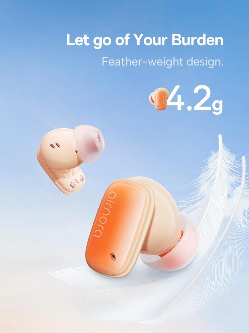 Baseus AirNora2 Wireless Earbuds, 42dB Active Noise Cancelling Bluetooth Headphones, 3D Spatial Audio, App Customized, 30H Playback, Ultra Low Latency, In-Ear Earphones for Gym/Sports/Gaming – Orange - Image 5