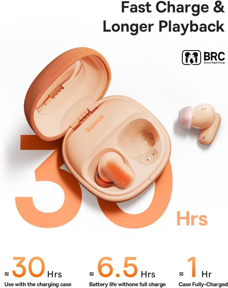 Baseus AirNora2 Wireless Earbuds, 42dB Active Noise Cancelling Bluetooth Headphones, 3D Spatial Audio, App Customized, 30H Playback, Ultra Low Latency, In-Ear Earphones for Gym/Sports/Gaming – Orange - Image 7