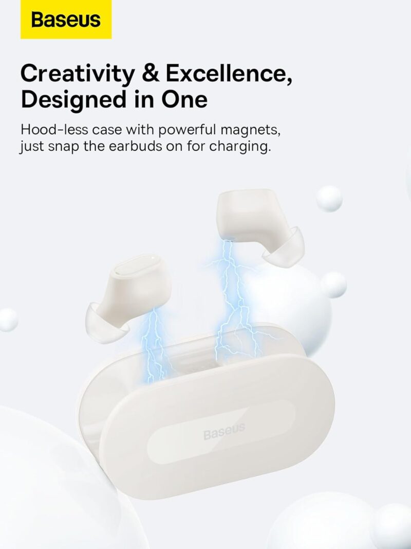 Baseus Bowie EZ10 True Wireless Earbuds, Mini In-Ear Wireless Headphones With Bluetooth 5.3, Smart Touch Control Wireless Earphone and Earpods, 25H Playtime With Type C Rapid Charging Case – White - Image 2