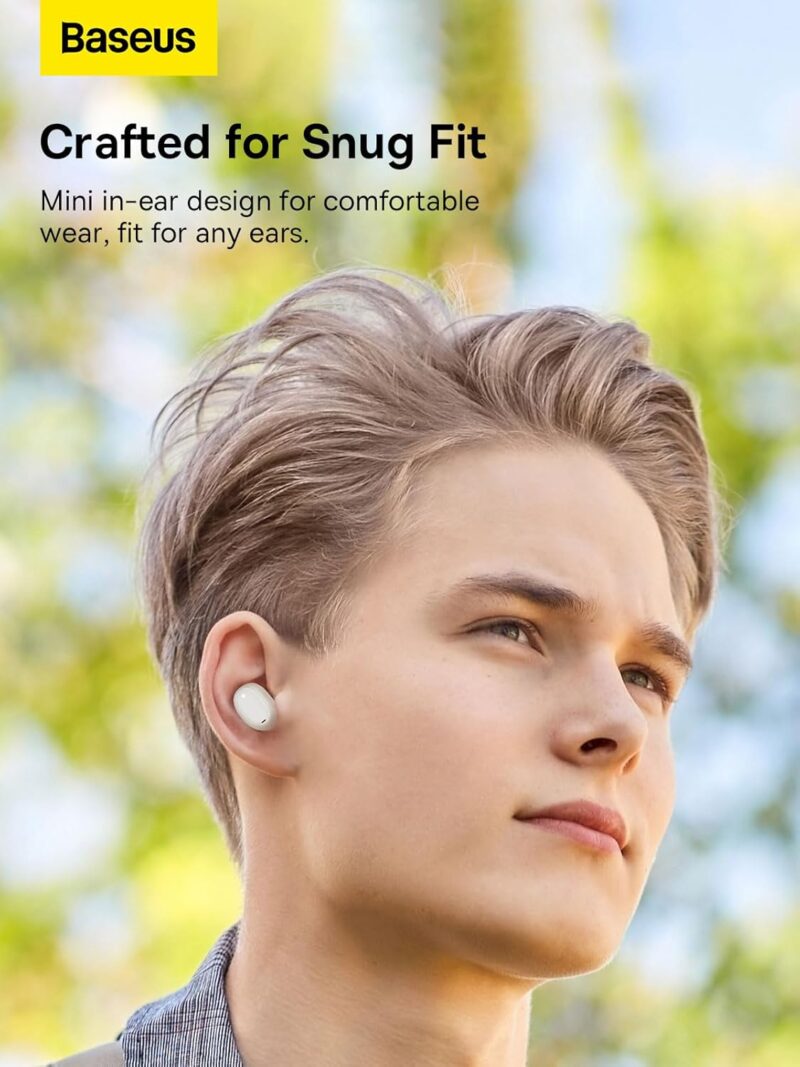 Baseus Bowie EZ10 True Wireless Earbuds, Mini In-Ear Wireless Headphones With Bluetooth 5.3, Smart Touch Control Wireless Earphone and Earpods, 25H Playtime With Type C Rapid Charging Case – White - Image 5