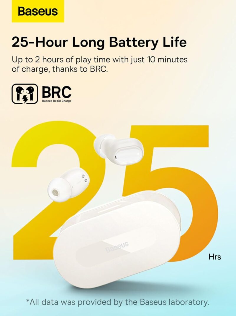 Baseus Bowie EZ10 True Wireless Earbuds, Mini In-Ear Wireless Headphones With Bluetooth 5.3, Smart Touch Control Wireless Earphone and Earpods, 25H Playtime With Type C Rapid Charging Case – White - Image 7