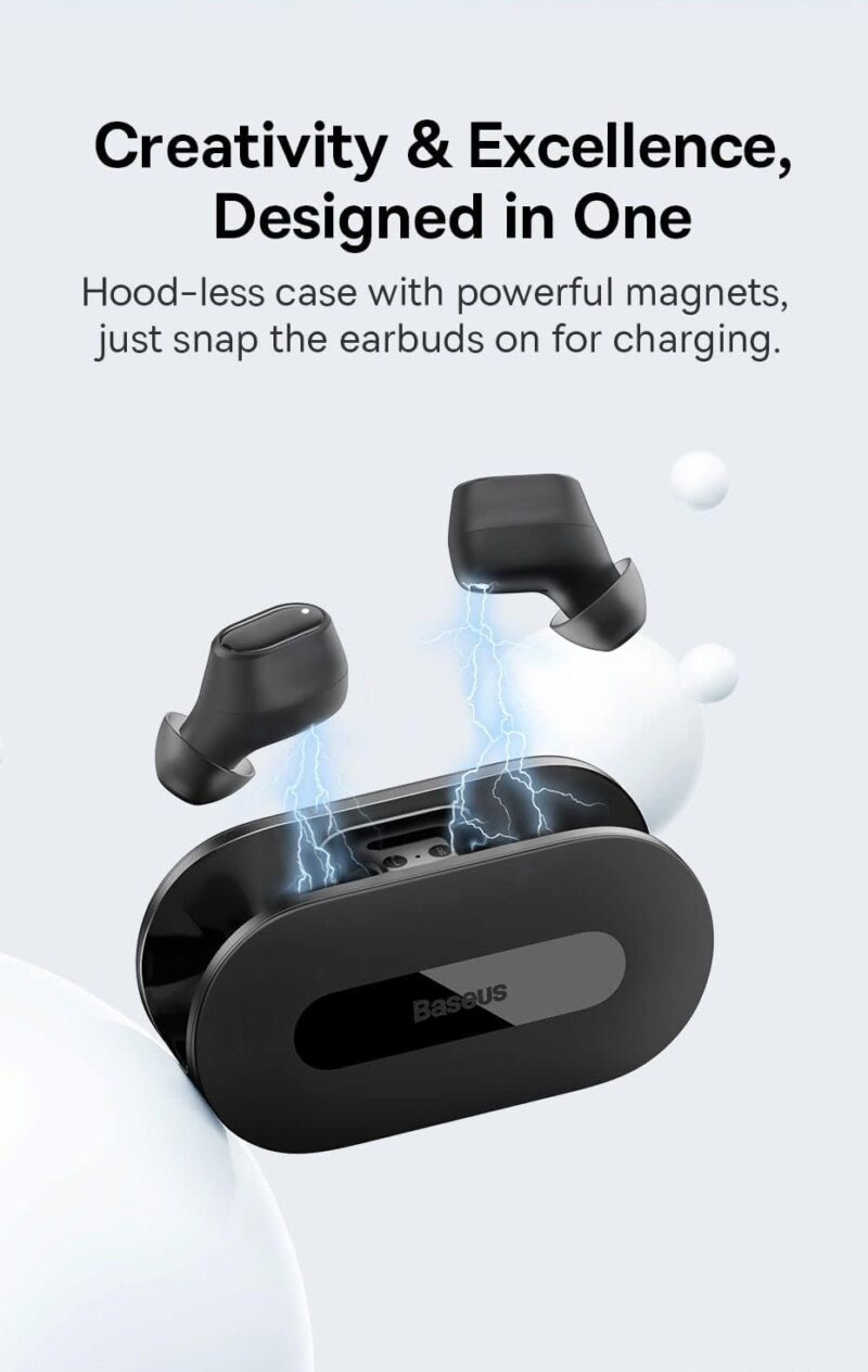Baseus Bowie EZ10 True Wireless Earbuds, Mini In-Ear Wireless Headphones With Bluetooth 5.3, Smart Touch Control Wireless Earphone and Earpods, 25H Playtime With Type C Rapid Charging Case – Black - Image 2