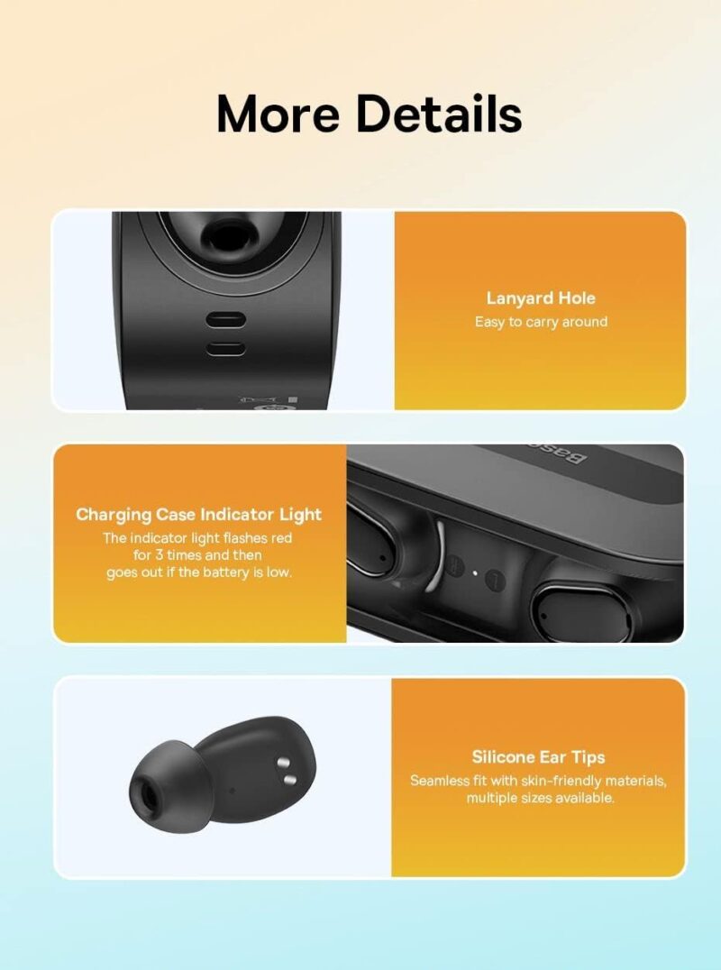 Baseus Bowie EZ10 True Wireless Earbuds, Mini In-Ear Wireless Headphones With Bluetooth 5.3, Smart Touch Control Wireless Earphone and Earpods, 25H Playtime With Type C Rapid Charging Case – Black - Image 6