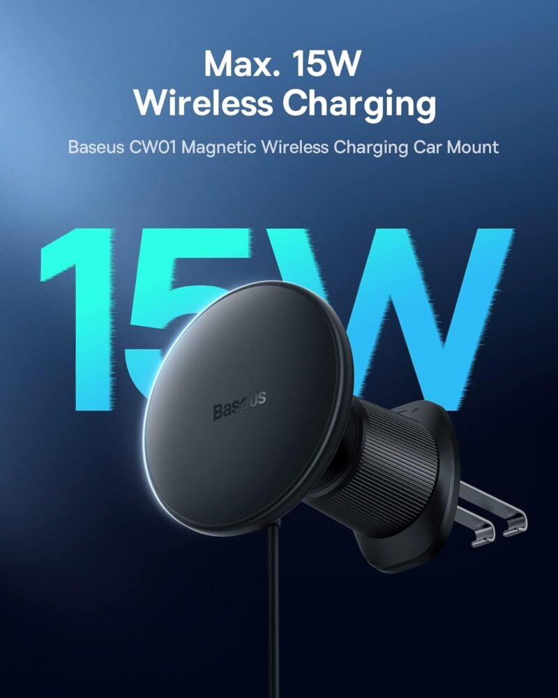Baseus Magnetic Car Phone Holder CW01 to Ventilation Grid with USB-C Car Charger, 15W + 25W (Black) - Image 3