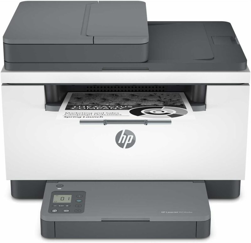 HP LaserJet MFP M236sdw Printer Up to 29 ppm A4; Up to 20,000 pages per month; Print/Copy/Scan; Scan Flatbed with ADF; 1 USB port; Ethernet port; Dual band Wi-Fi; Smart-guided buttons