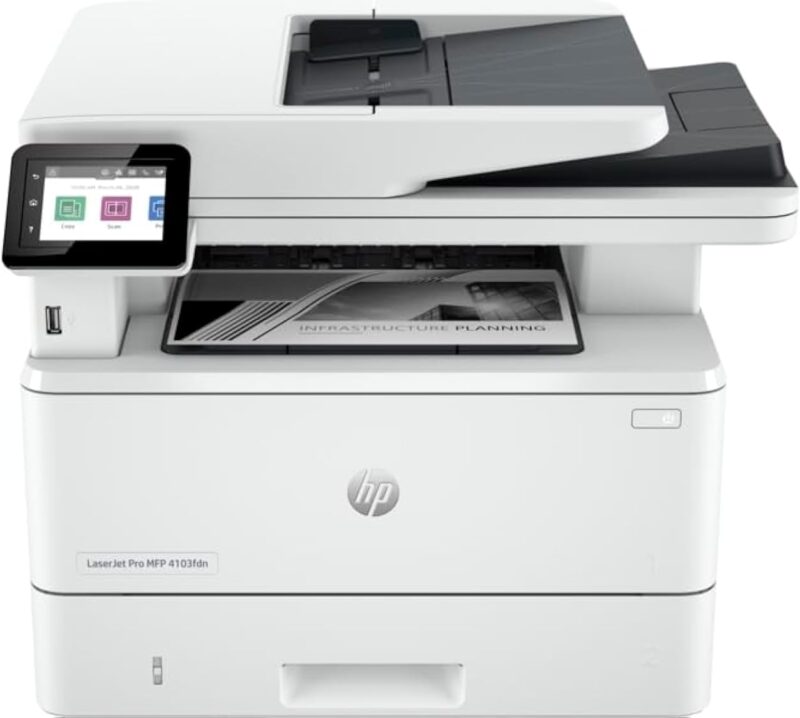 HP LaserJet Pro MFP 4103fdn Printer (2Z628A), Print, Copy, Scan, Fax, White