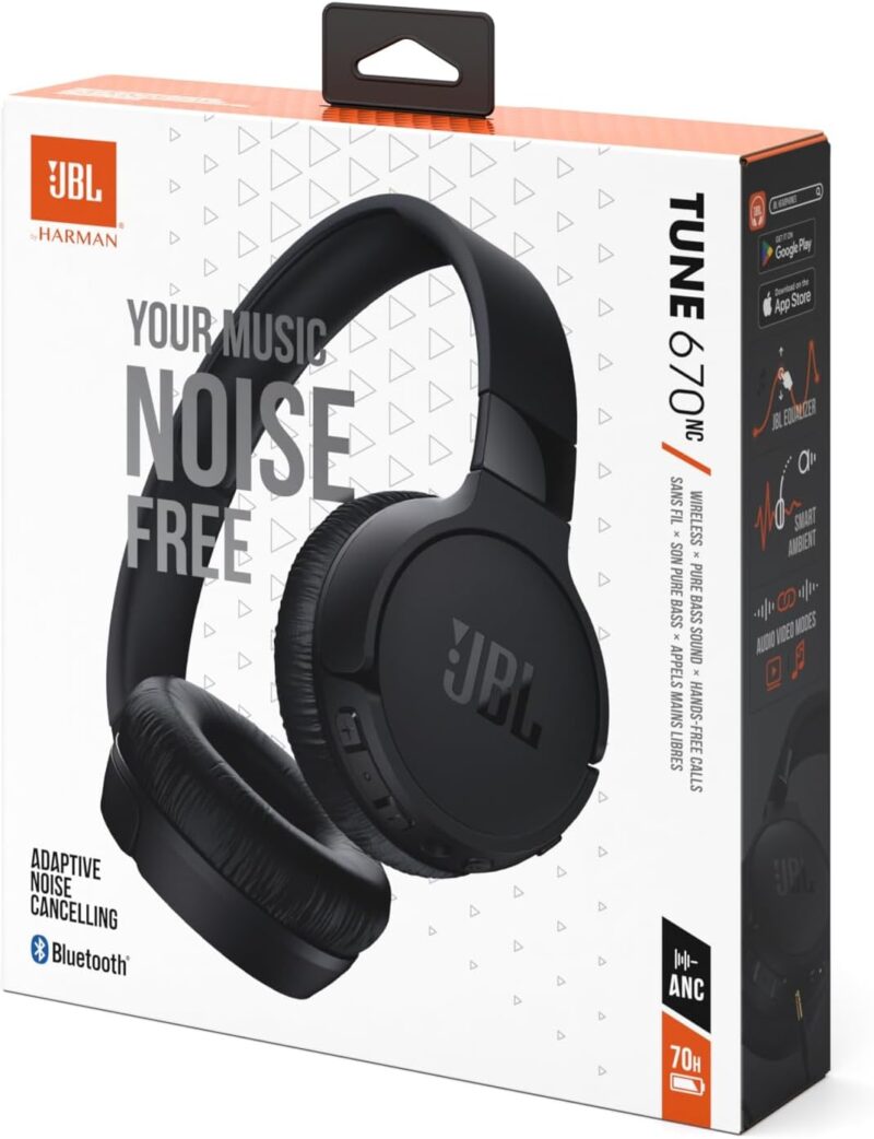 JBL Tune 670NC Adaptive Noise Cancelling Wireless On-Ear Headphones, Pure Bass, Smart Ambient, Bluetooth 5.3 + LE Audio, Hands-Free Call, 70H Battery, Multi-Point Connection - Black - Image 7