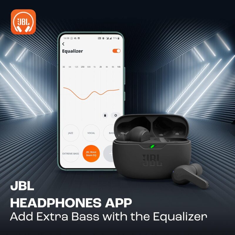 JBL Wave Beam True Wireless Earbuds, Deep Bass, Comfort Fit, 32H Battery, Smart Ambient, TalkThru, Hands-Free + VoiceAware, Water and Dust Resistant - Black, JBLWBEAMBLK - Image 4
