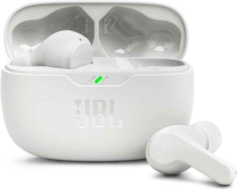 JBL Wave Beam True Wireless Earbuds, Deep Bass, Comfort Fit, 32H Battery, Smart Ambient, TalkThru, Hands-Free + VoiceAware, Water and Dust Resistant - White, JBLWBEAMWHT