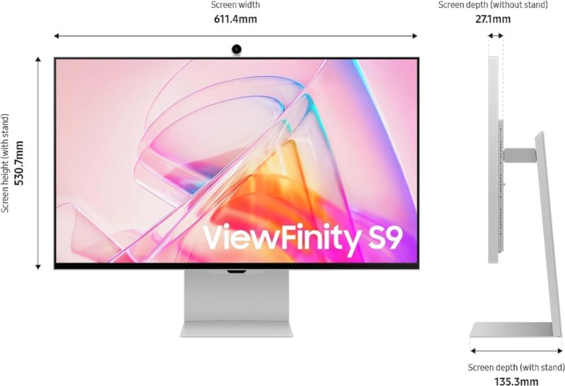Samsung 27-Inch ViewFinity S9 IPS 5K Monitor With Thunderbolt 4, Mini-DisplayPort, Matte Display, 4K Slimfit Camera, Slim Metal Design, AirPlay, Smart TV Apps, Gaming Hub,for Windows and Mac - Image 2