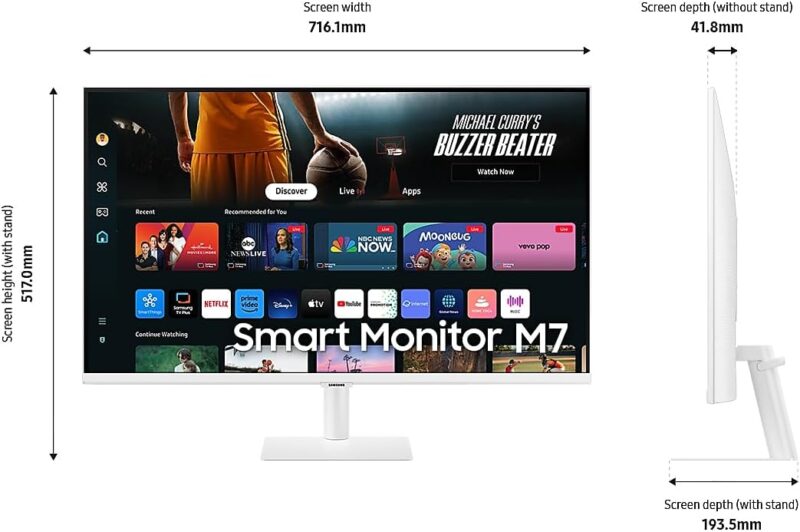 Samsung M7 2024 Smart Monitor32" VA 4K UHD M70D Smart Screen With Speaker,HDMI,USB-C,USB Hub,WiFi, White|LS32DM703UMXUE - Image 5