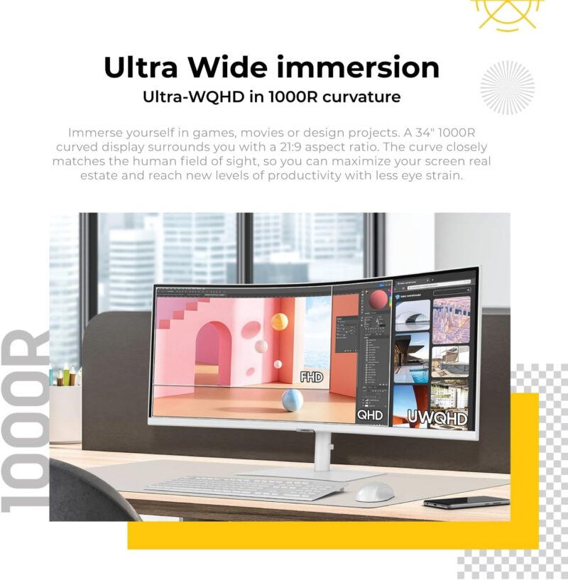 Samsung 34" ViewFinity S6 S65TC Ultra-Wide Monitor (LS34C650TAMXUE) – QHD, Curved, - Image 2