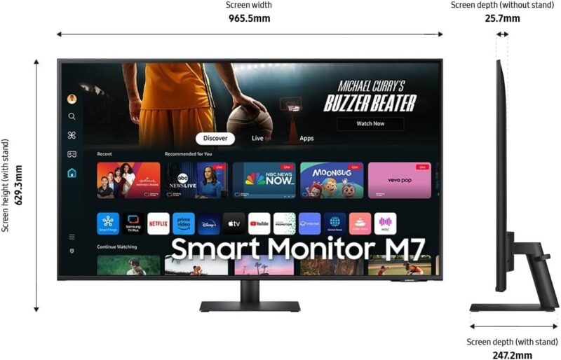 Samsung M7 2024 Smart Monitor 43" VA 4K UHD M70D Smart Screen With Speaker,HDMI,USB-C,USB Hub,WiFi, Black|LS43DM702UMXUE - Image 4