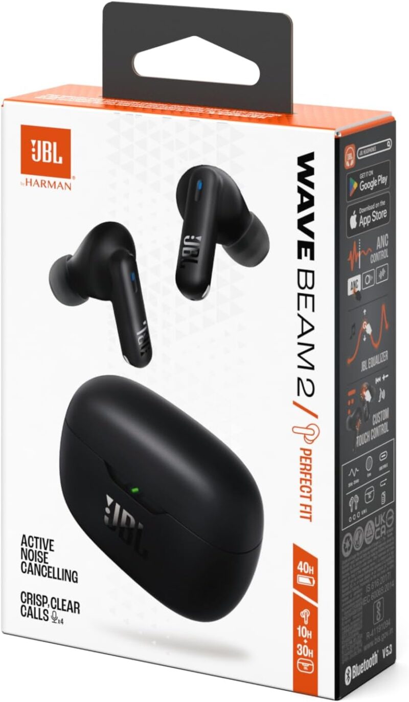 JBL Wave Beam 2 Adaptive Noise Cancelling with Smart Ambient True Wireless Earbuds, Deep Bass, Comfort Fit, 40H Battery, Hands-Free + VoiceAware, Water and Dust Resistant - Black, JBLWBEAM2BLK - Image 7