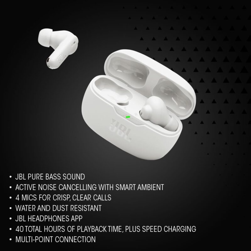 JBL Wave Beam 2 Adaptive Noise Cancelling with Smart Ambient True Wireless Earbuds, Deep Bass, Comfort Fit, 40H Battery, Hands-Free + VoiceAware, Water and Dust Resistant - Image 2